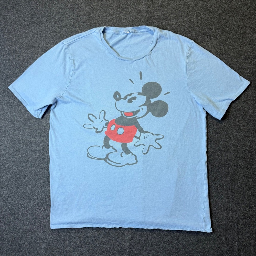 Disney Mickey Mouse T-Shirt Mens XL Light Blue Graphic Tee Single Stitch Retro
